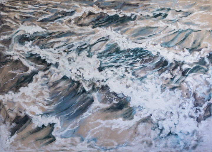 Painting titled "Ocean, Seignosse" by Aude Monier, Original Artwork, Acrylic