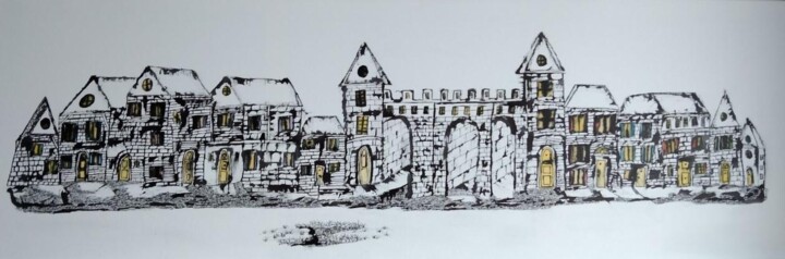 VILLAGE FORTIFIE Картина, 15,8x47,2 in