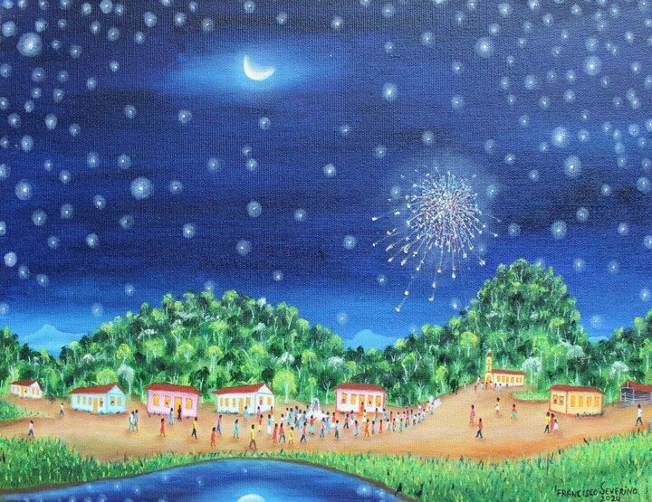 Procissão com fogos - Une procéssion avec des feux d´artifice Pintura, 11,8x15,8 in
