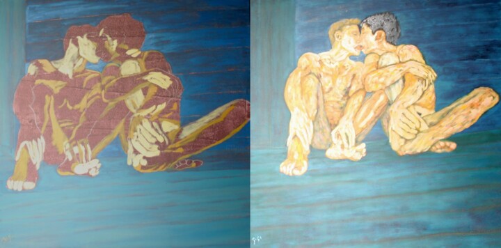 Painting titled "été au bord de mer…" by Benzi, Original Artwork, Oil