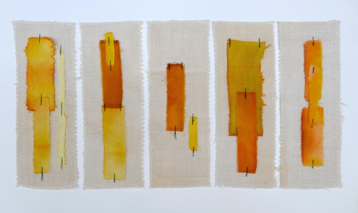 Textile Art titled "JAUNE NUMERO 2-X5" by Swid, Original Artwork, Ink
