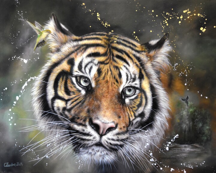 Painting titled "JAMBI" by Carine Lauber, Original Artwork, Oil Mounted on Wood Stretcher frame