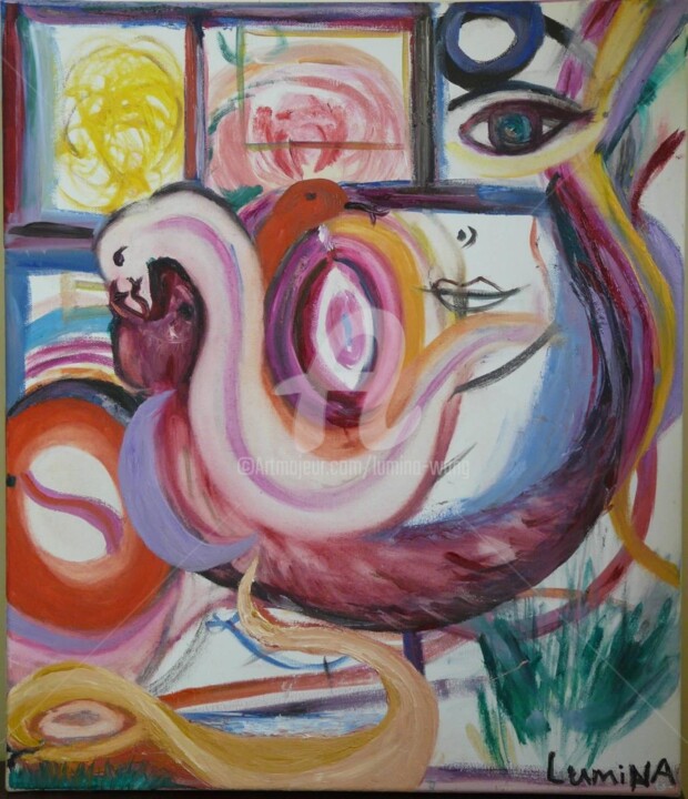 Painting titled "Le Ventre des Serpe…" by Lumina Wang, Original Artwork, Oil Mounted on Wood Stretcher frame