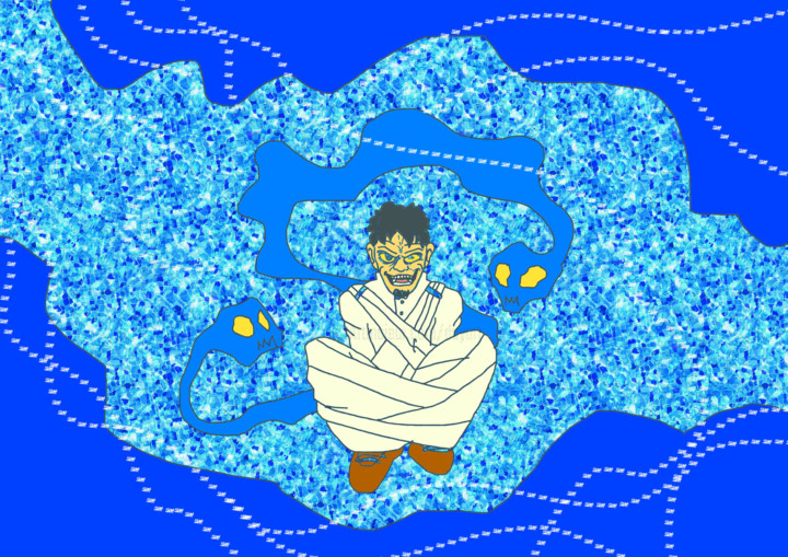 Digital Arts titled "Crazy blue" by Dayart, Original Artwork, Textile fiber