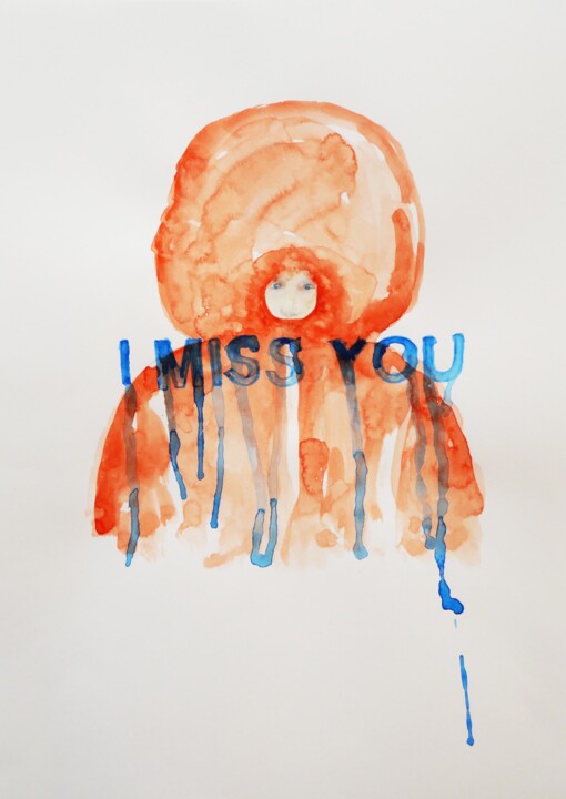 Dessin intitulée "I MISS YOU" par Nathalie Talec, Œuvre d'art originale, Aquarelle