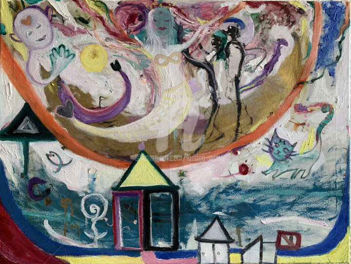 Peinture intitulée "Cité des Anges ✨ 👼🏻✨" par Lumina Wang, Œuvre d'art originale, Huile