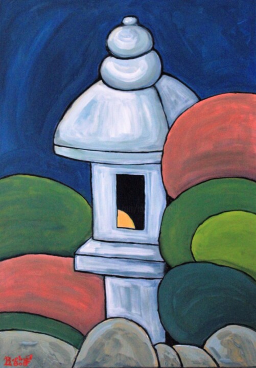 lanterne jardin japonais 2 Schilderij, 39,4x27,6 in