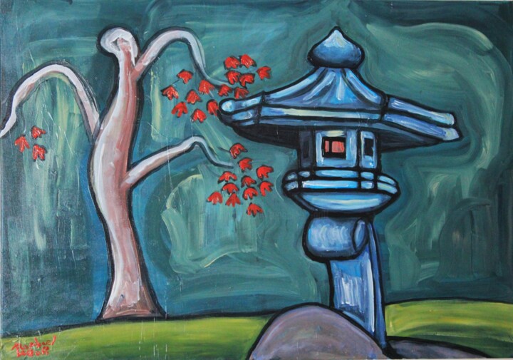 lanterne jardin japonais 3 Pintura, 27,6x39,4 in