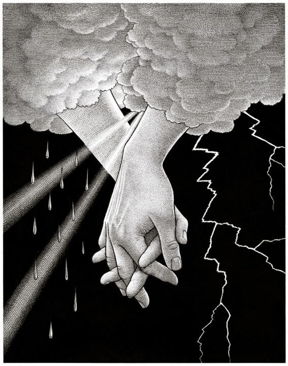 Zeichnungen mit dem Titel "Mokosh and Perun" von Nina Bunjevac, Original-Kunstwerk, Tinte