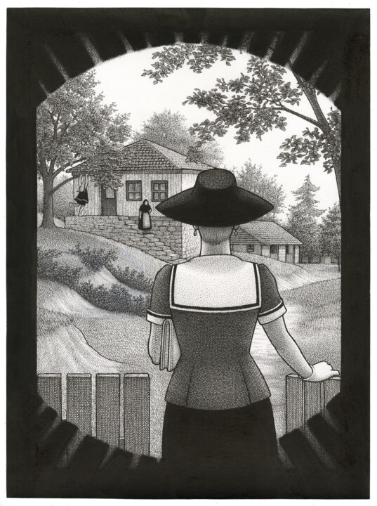 Zeichnungen mit dem Titel "La Réparation" von Nina Bunjevac, Original-Kunstwerk, Tinte