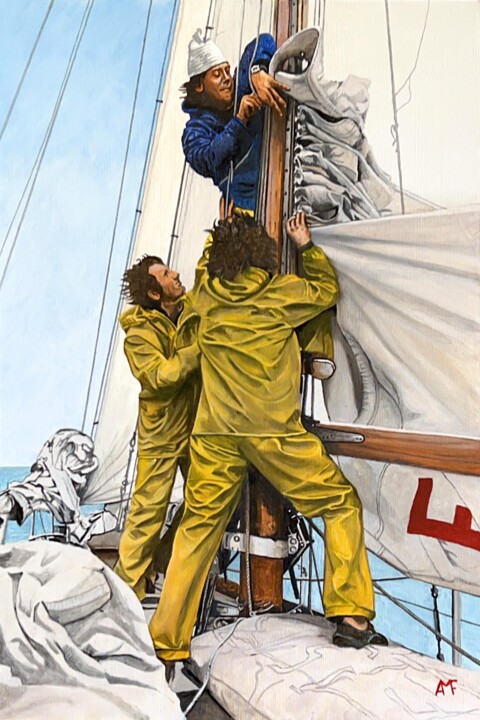 Schilderij getiteld "Changement de drisse" door Arnaud Feuga, Origineel Kunstwerk, Stof