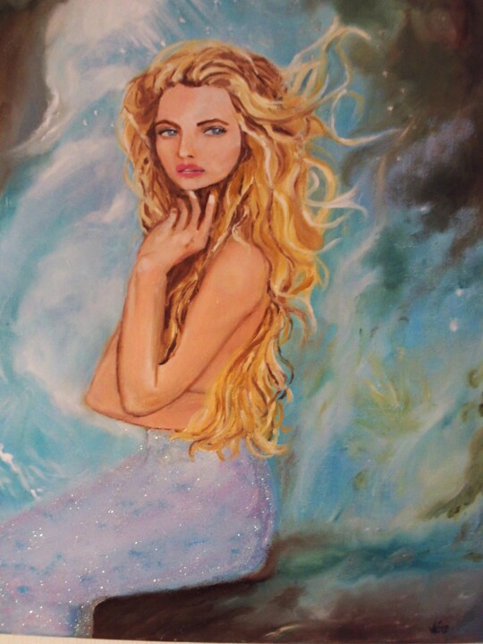 Painting titled "La Sirène" by Véronique Aufrere, Original Artwork, Oil