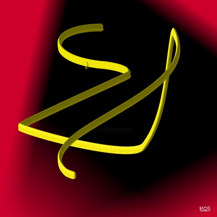Drawing titled "Yellow Ruban on RB 2" by Olivier Bosquillon Alias Bos, Original Artwork, Paper