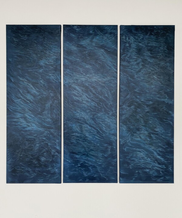 Painting titled "Les Flots" by Aude Monier, Original Artwork, Acrylic Mounted on Wood Stretcher frame