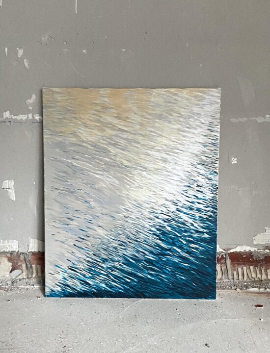 Painting titled "la Seine, le jour" by Aude Monier, Original Artwork, Acrylic Mounted on Wood Stretcher frame