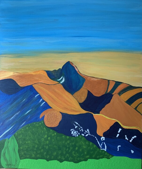 Painting titled "Canigou" by Violette Guardia Decoin, Original Artwork, Acrylic Mounted on Wood Stretcher frame