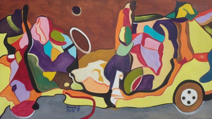 Textile Art titled "Crash" by Lautum, Original Artwork, Oil