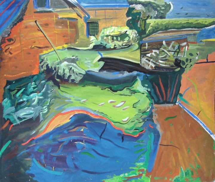 Textile Art titled "Les remous du jardin" by Lautum, Original Artwork, Oil