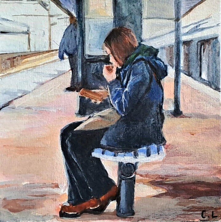 Drawing titled "Le Quai" by Carole Leprince, Original Artwork, Acrylic