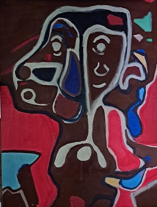 Painting titled "TÊTE DE CHIEN FACE…" by Jean Marc Bramy, Original Artwork, Acrylic