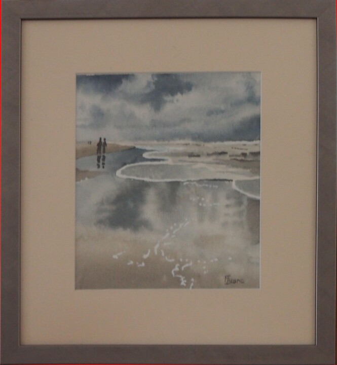 Painting titled "Bord de mer en auto…" by Faby75, Original Artwork, Watercolor Mounted on Cardboard