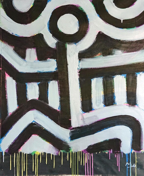 Painting titled "Baile del guerrero" by Miguel Sevillano, Original Artwork, Oil