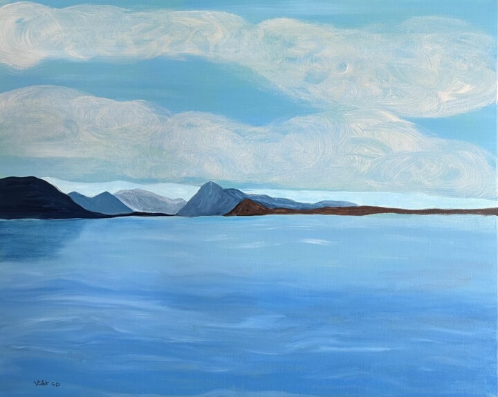 Peinture intitulée "Lac bleu" par Violette Guardia Decoin, Œuvre d'art originale, Acrylique Monté sur Châssis en bois
