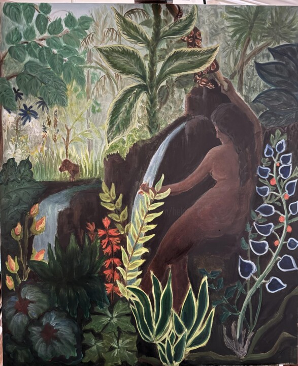 Painting titled "La source à la mani…" by Helene C, Original Artwork, Oil
