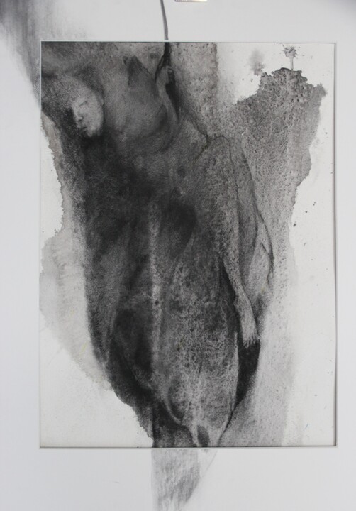 Drawing titled "CHRYSALIDE VIII" by Sarah Knill-Jones, Original Artwork, Charcoal Mounted on Cardboard