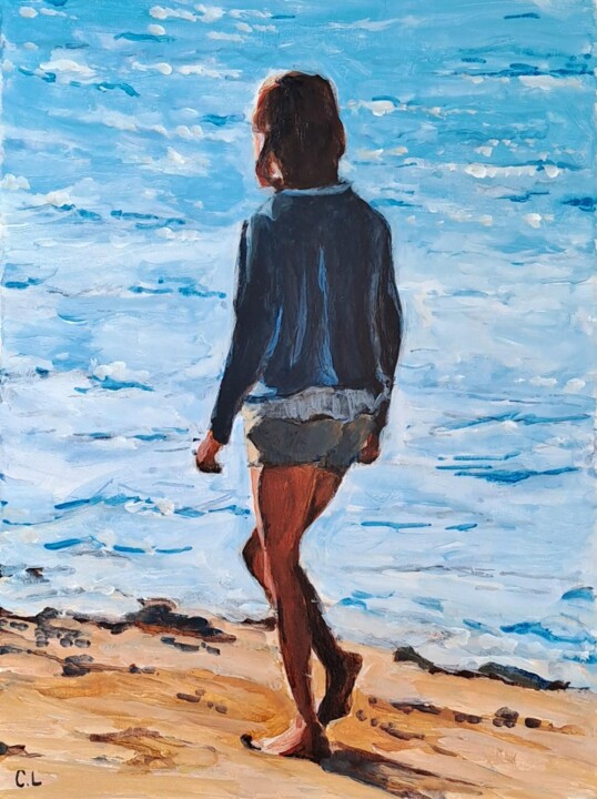 Painting titled "Je marche 1" by Carole Leprince, Original Artwork, Acrylic