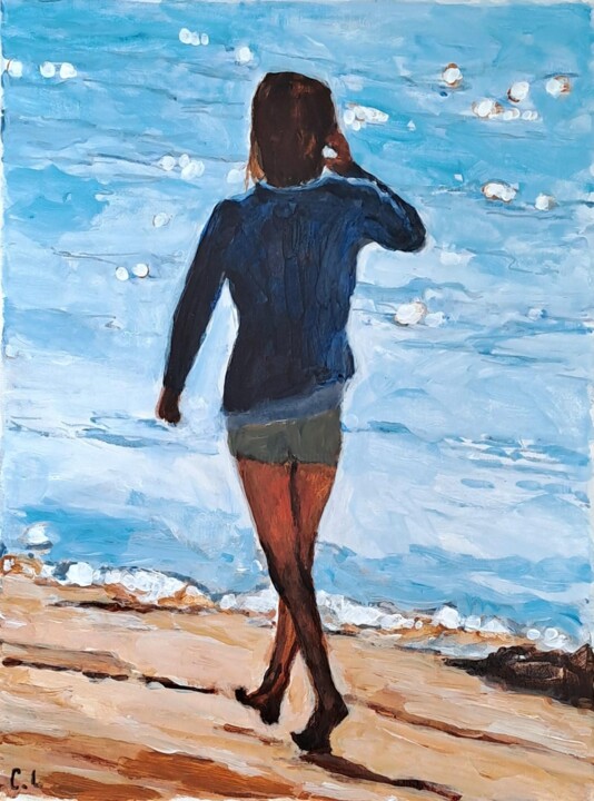 Painting titled "Je marche 3" by Carole Leprince, Original Artwork, Acrylic
