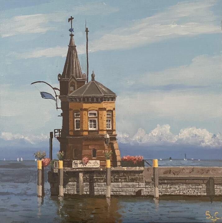 Painting titled "Le gardien de la me…" by Sophie Cousineau, Original Artwork, Oil Mounted on Cardboard