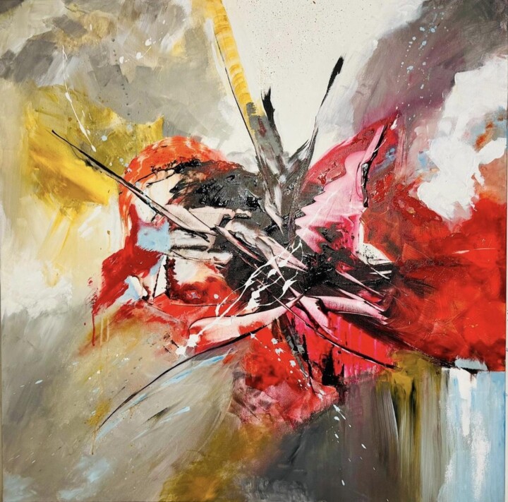 Painting titled "Red peacock" by Hurio, Original Artwork, Acrylic