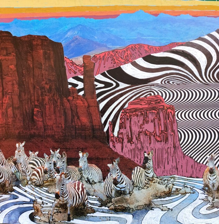 Collages titled "Les chevaux rayés d…" by Judith Latino, Original Artwork, Collages