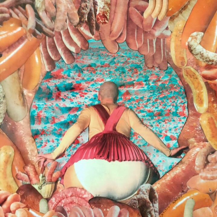 Collages titled "Saucisse quantique" by Judith Latino, Original Artwork, Collages