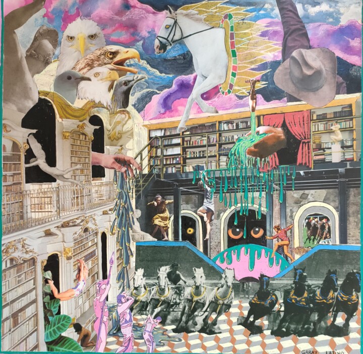Collages titled "Bibliotum, 30x30 cm…" by Judith Latino, Original Artwork, Collages