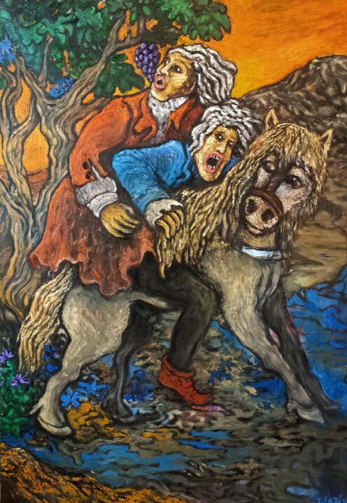 Painting titled "A dada sur mon poney" by Judith Latino, Original Artwork, Oil