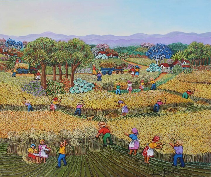 Painting titled "Nos campos dourados…" by Lucia Buccini, Original Artwork, Oil