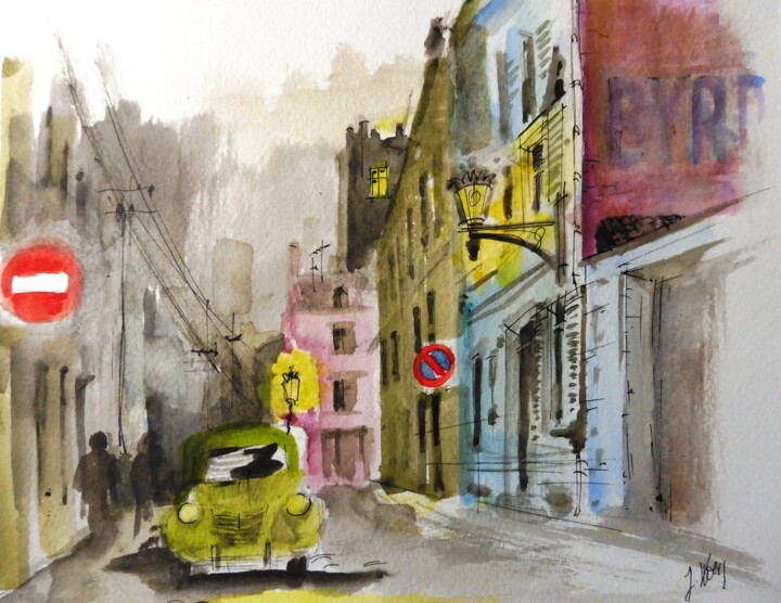 Painting titled "Banlieue" by Koen De Weerdt, Original Artwork, Watercolor