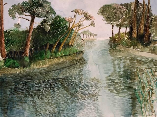 Drawing titled "Les Réservoirs 1" by Lydia Morano, Original Artwork, Watercolor