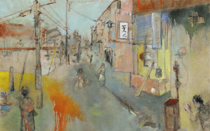 Painting titled "rue japon" by Franck Appert, Original Artwork, Oil
