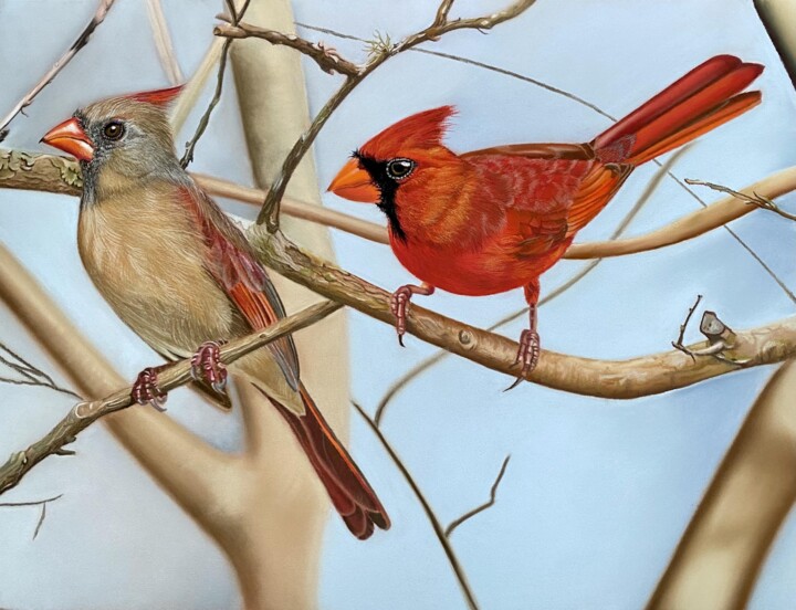 Drawing titled "Romance cardinale" by Lydia Meriaux, Original Artwork, Pastel