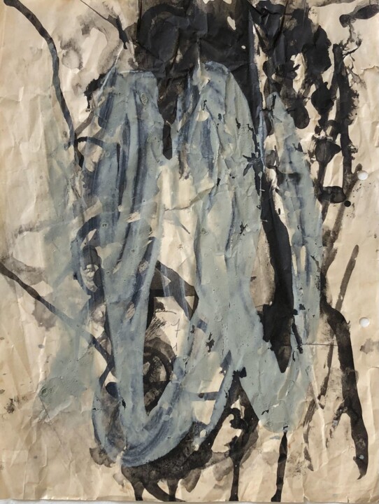 Painting titled "Noir et vert" by Nicole Grenot, Original Artwork, Acrylic