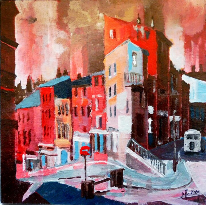 Peinture intitulée "Red City 1" par Koen De Weerdt, Œuvre d'art originale, Acrylique