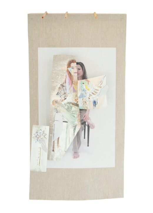 Painting titled "Ae-la Coccyiote met…" by Cathy Cocat, Original Artwork, Fabric