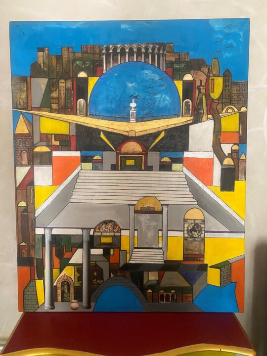 Painting titled "La cité antique" by Marc Orage , Original Artwork, Acrylic