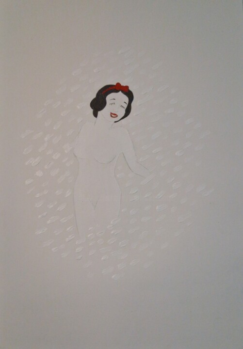 Blanche-Neige dansant nue, yeux fermés, sous la neige 图画, 11.7x8.3 in