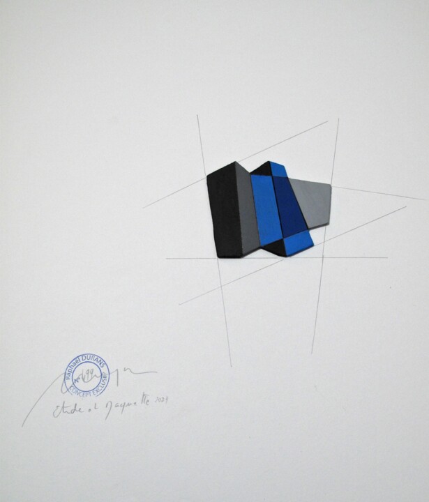 Drawing titled "N°499 M" by Raphael Durans, Original Artwork, Acrylic Mounted on Cardboard