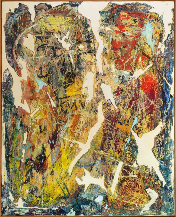Painting titled "OEDIPE ET LE SPHINX" by Cy Pavel, Original Artwork, Oil