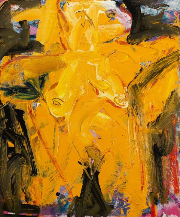 Painting titled "GNOME EN JAUNE" by Cy Pavel, Original Artwork, Fabric